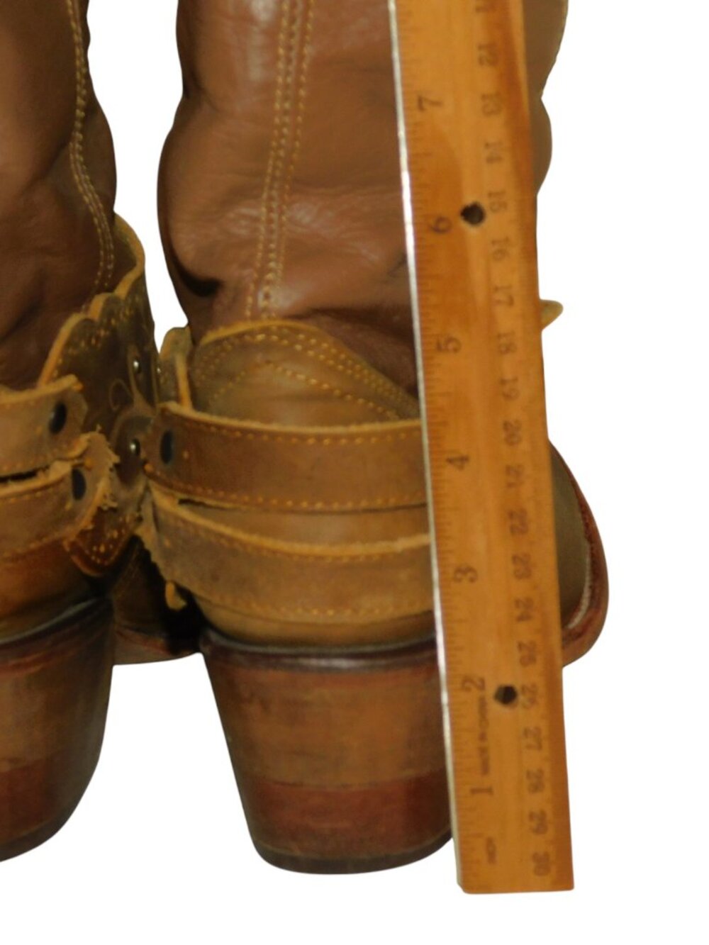 Brown Leather Slouch Western Boots With Decorative Harness Straps Made In Mexico - Picture 5 of 13